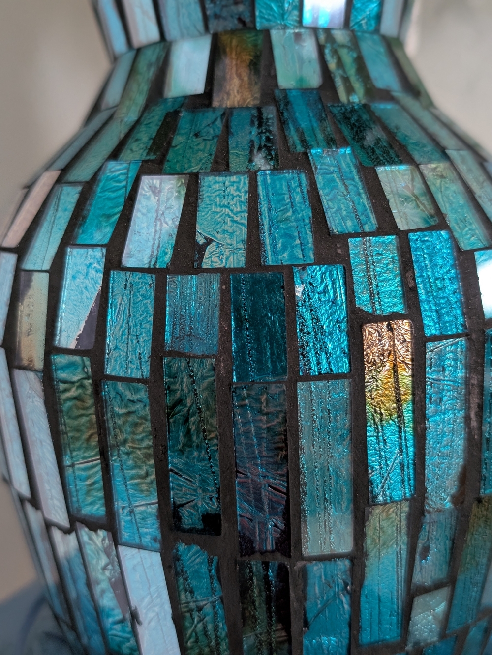 Abrand Teal and Aqua Iridescent Mosaic Vase - Picture 4 of 5